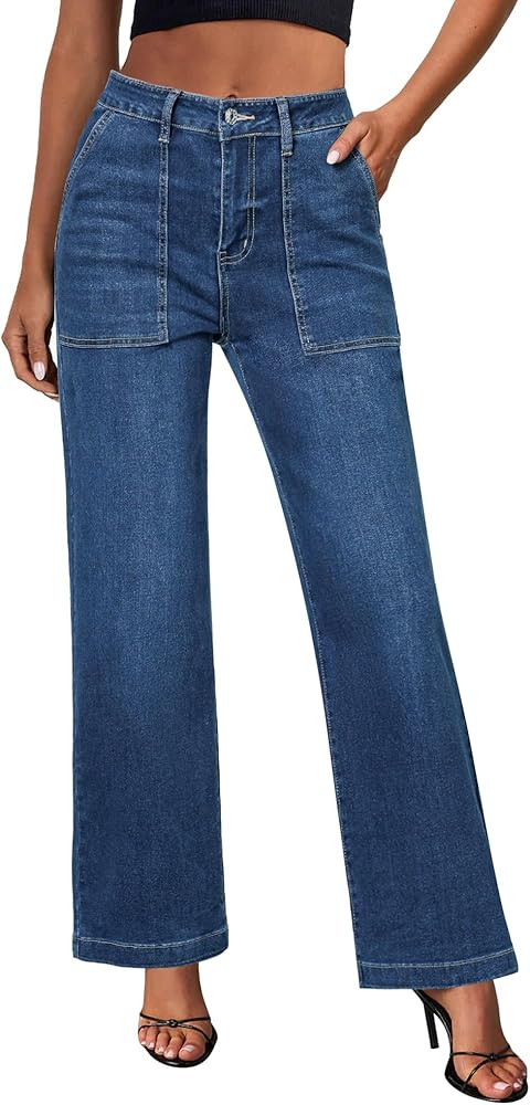 GRAPENT Jeans for Women High Waisted Straight Leg Jeans Stretchy Trendy Wide Leg Denim Pants Jean... | Amazon (US)