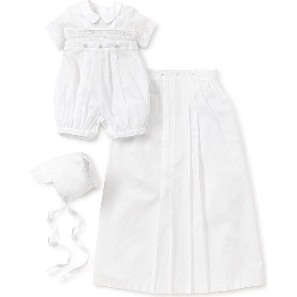 Phillip S/S Convertible Christening Gown & Hat Set, White | Maisonette