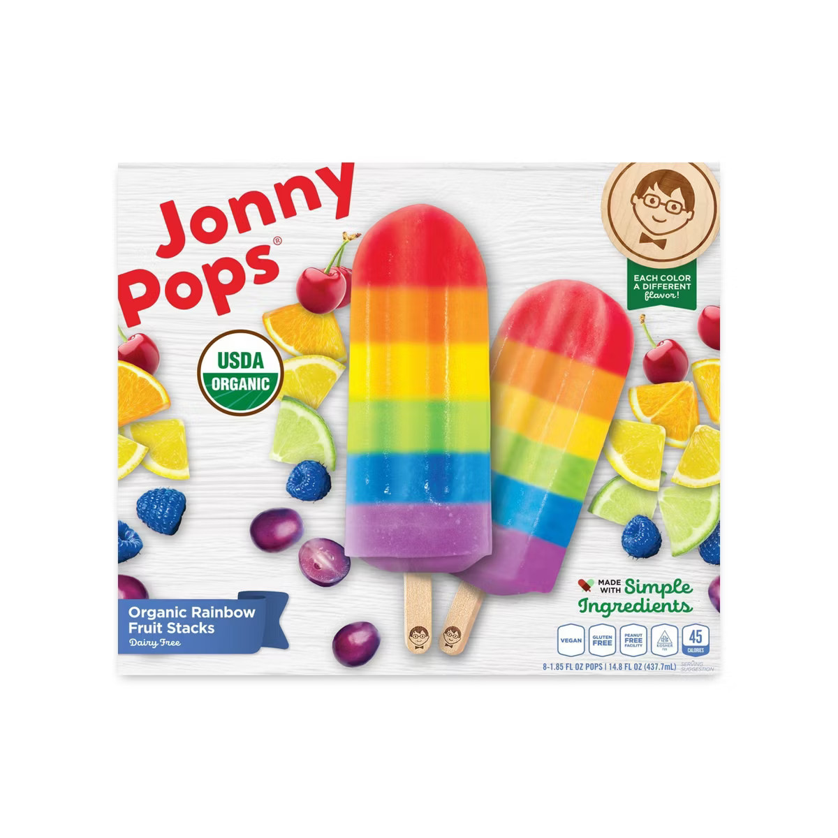 JonnyPops Organic Frozen Rainbow Fruit Stacks Water Pop - 14.8oz/8ct | Target