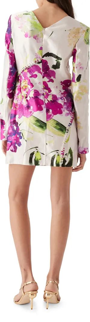 Arbour Floral Whipstitch Long Sleeve Linen Blend Minidress | Nordstrom