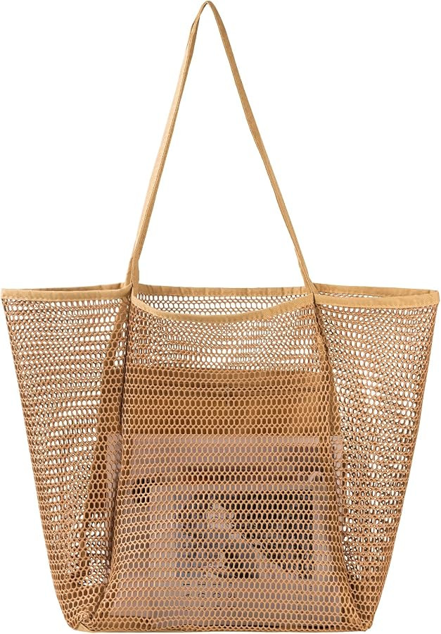 Mesh Beach Bag, Beach Bags for Women, Woven Straw Beach Tote Bag Waterproof with Inner Pocket, Pa... | Amazon (US)