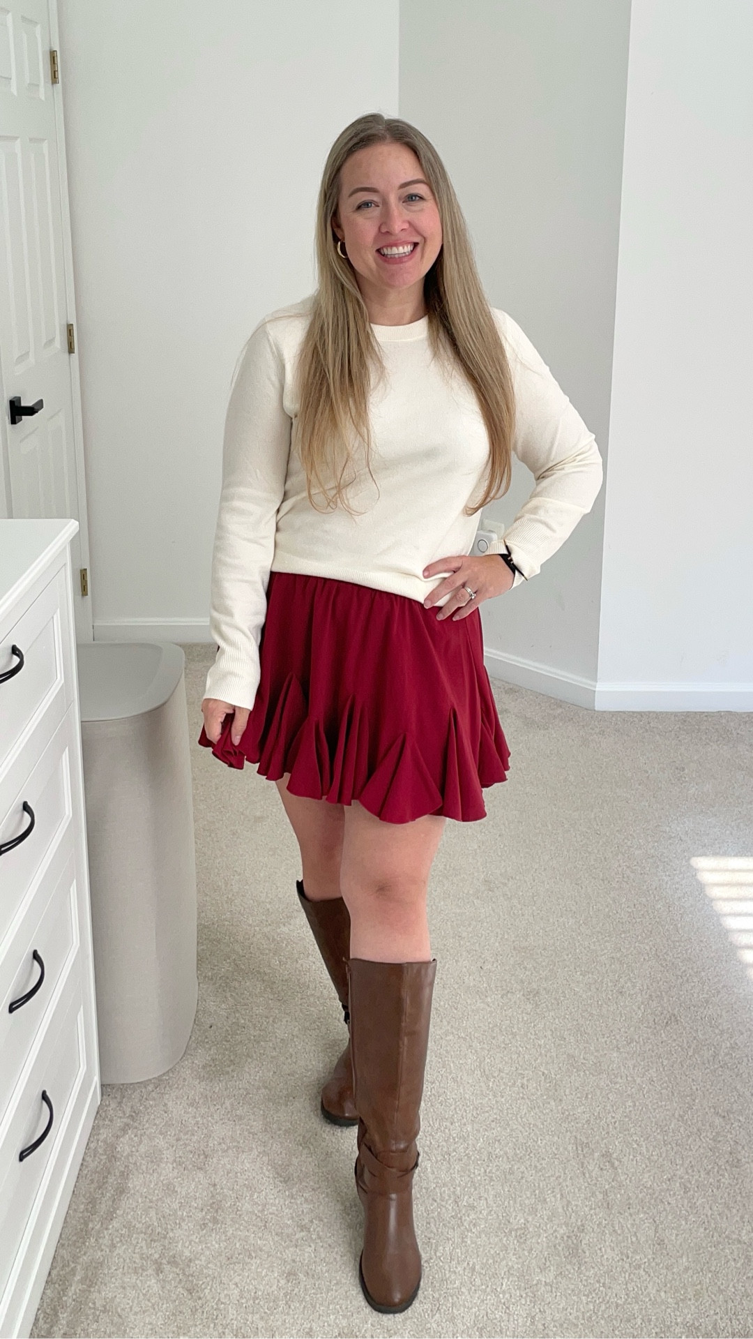 Just a little fall outfit inspo…because this skirt needs a moment.  The pleated ruffle detail adds the perfect amount of texture and would be perfect for thanksgiving dinner or family photos. 

#falloutfitinspo #fallstyle #fallfamilyphotos #2025fallstyle

#LTKStyleTip #LTKPetite #LTKMidsize