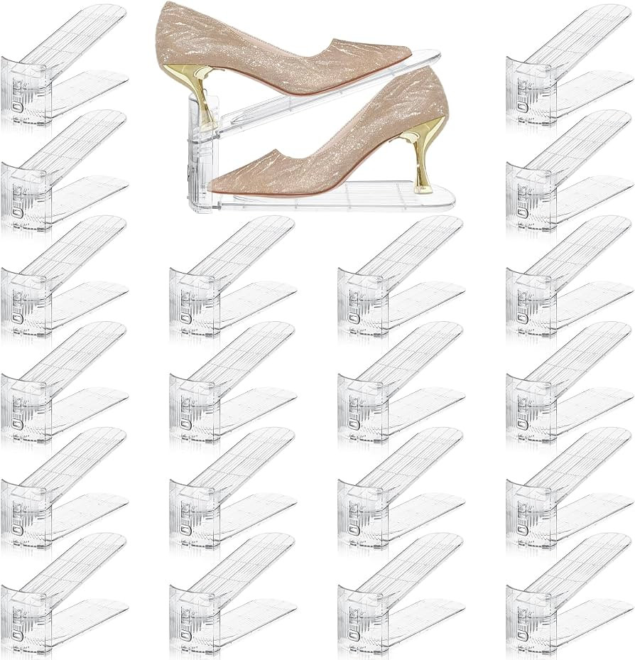 FENRUNXU Transparent Shoe Slots Organizer for Closet, 20 Pack Shoe Stacker Organizer for Closet S... | Amazon (US)