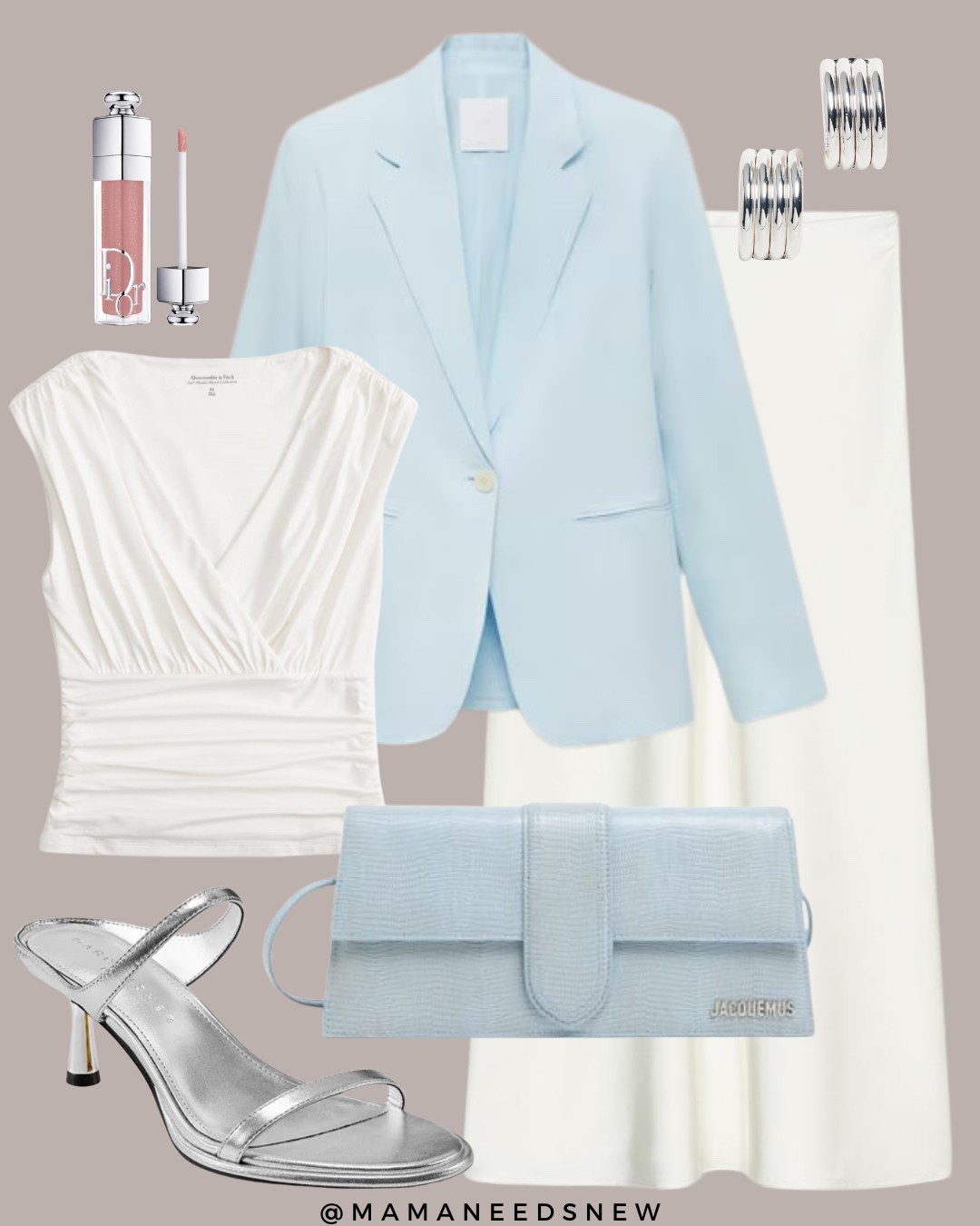 A spring outfit with a blazer, ruched detail top, satin skirt, heels & shoulder bag, would wear for date night, baby shower, other dressy occasions 🩵

#LTKSaleAlert #LTKItBag #LTKStyleTip