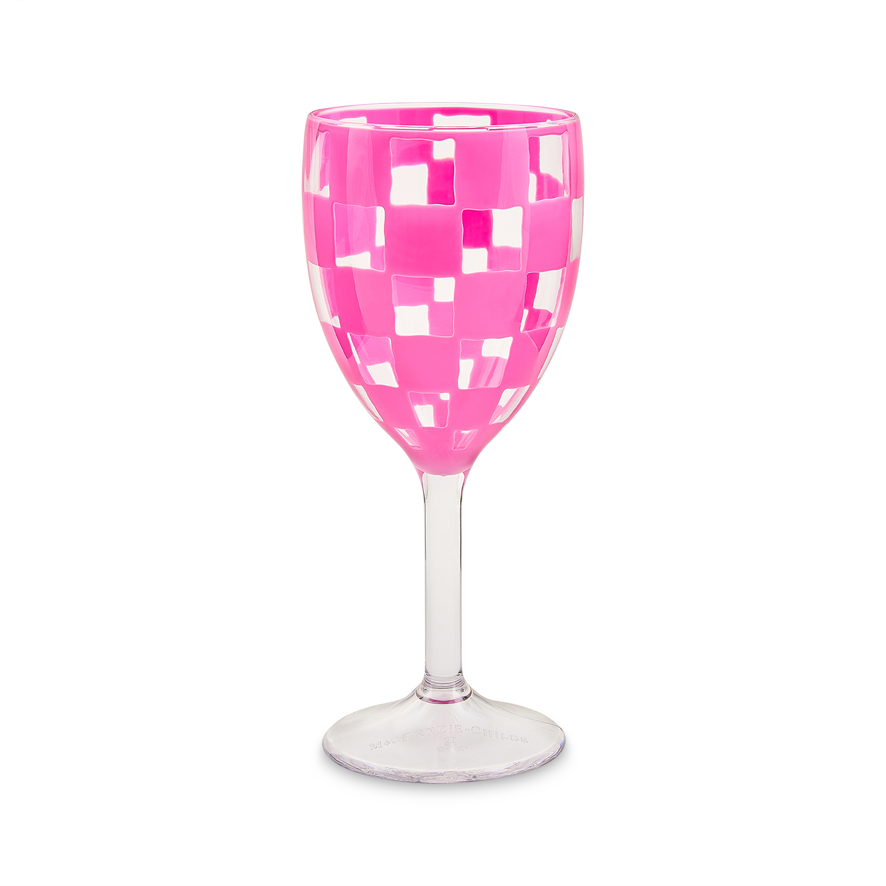 MacKenzie-Childs Pink Check Acrylic Wine Goblets | MacKenzie-Childs