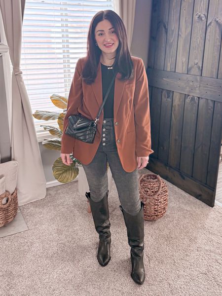 Winter outfit, boots, western style, blazer outfit, purse, denim, jeans, weekend outfit, casual outfit, date night outfit 

#LTKstyletip #LTKfindsunder50 #LTKfindsunder100