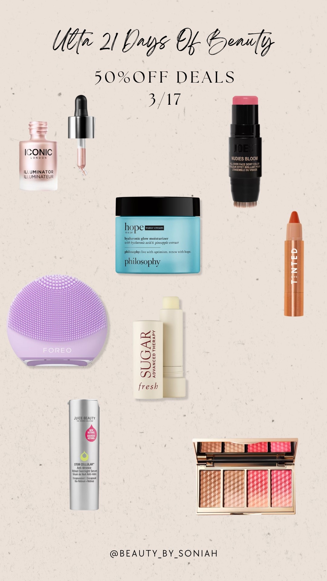 3/17
Ultas 21 days of beauty deals!

#LTKSpringSale #LTKBeauty #LTKOver40