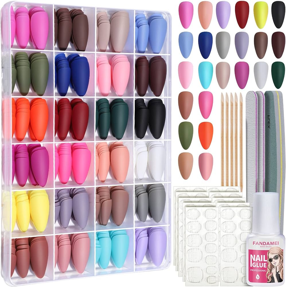 Press on Nails Almond Matte, FANDAMEI 24 Colors 576PCS Press on Nails Medium Almond Matte, Acryli... | Amazon (US)