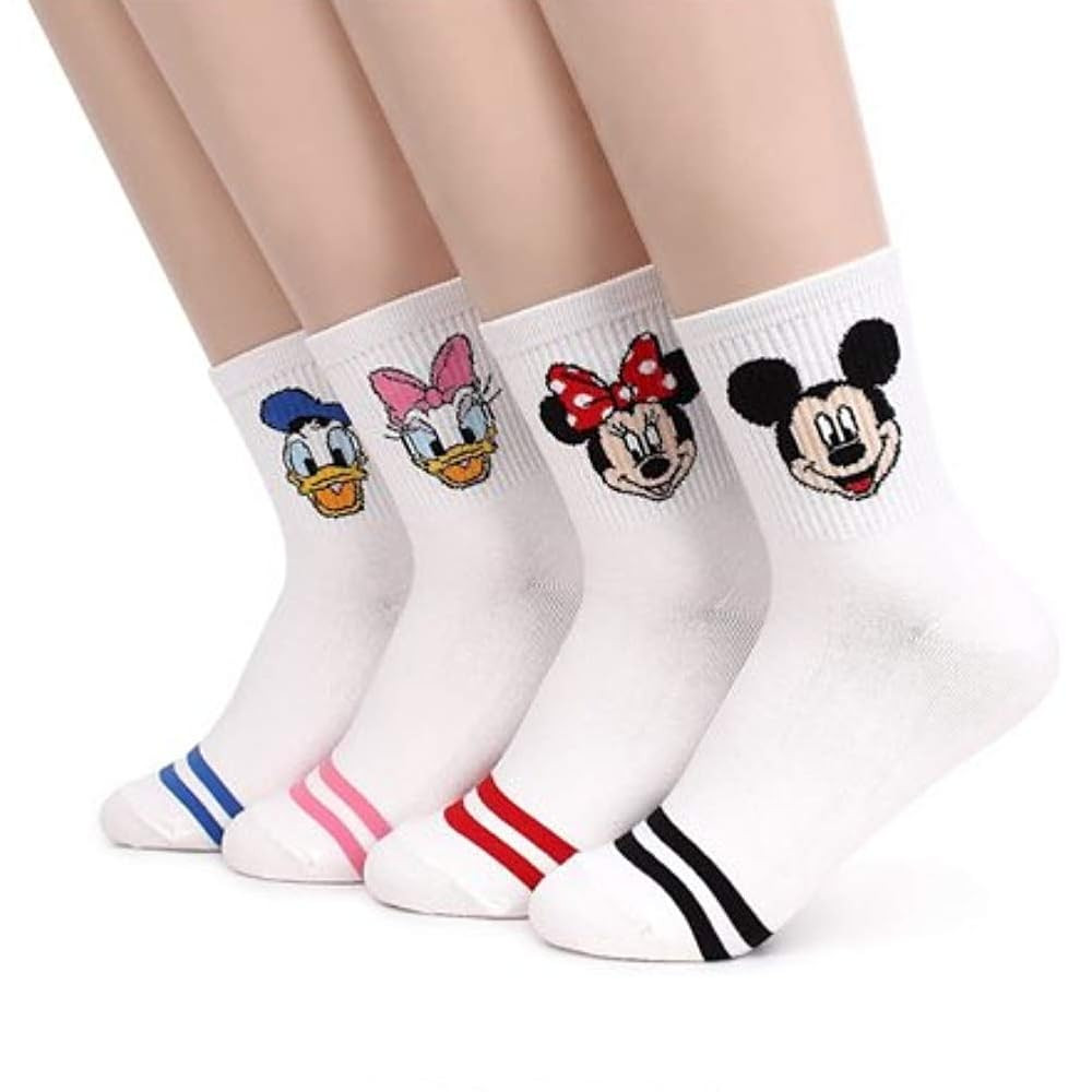 Character Women Crew Socks 4 Pairs Mickey Minnie Donald Daisy | Amazon (US)