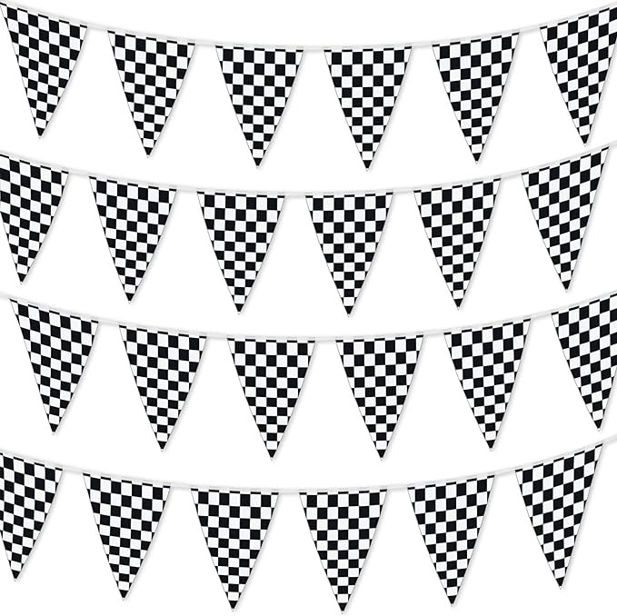 Checkered Flags Black and White 100’ FT Pennant Racing Banner | NASCAR Theme Party Decoration P... | Amazon (US)