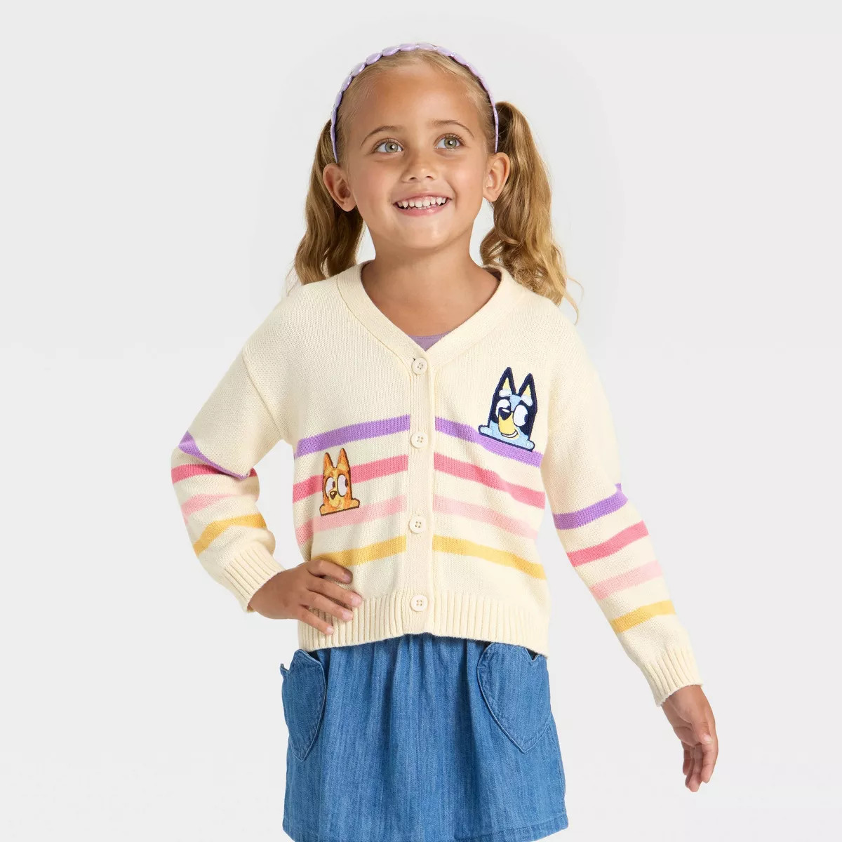 Toddler Girls' Bluey Bingo Cardigan Sweater - Ivory | Target