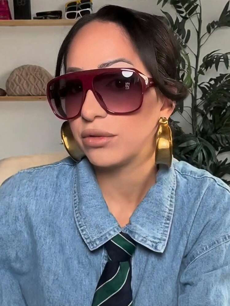 1pc Large Frame Fashion Glasses Toad Glasses Retro Personality Versatile Men's And Women's Fashio... | SHEIN