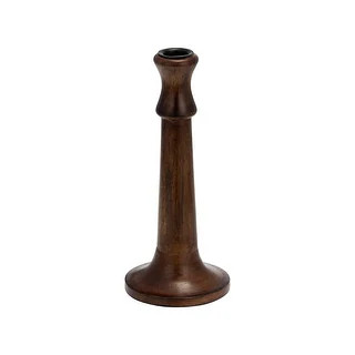 9" Wooden Candle Holder Contemporary Rustic Dark Brown Taper Candle Stand Decorative Mango Wood H... | Bed Bath & Beyond