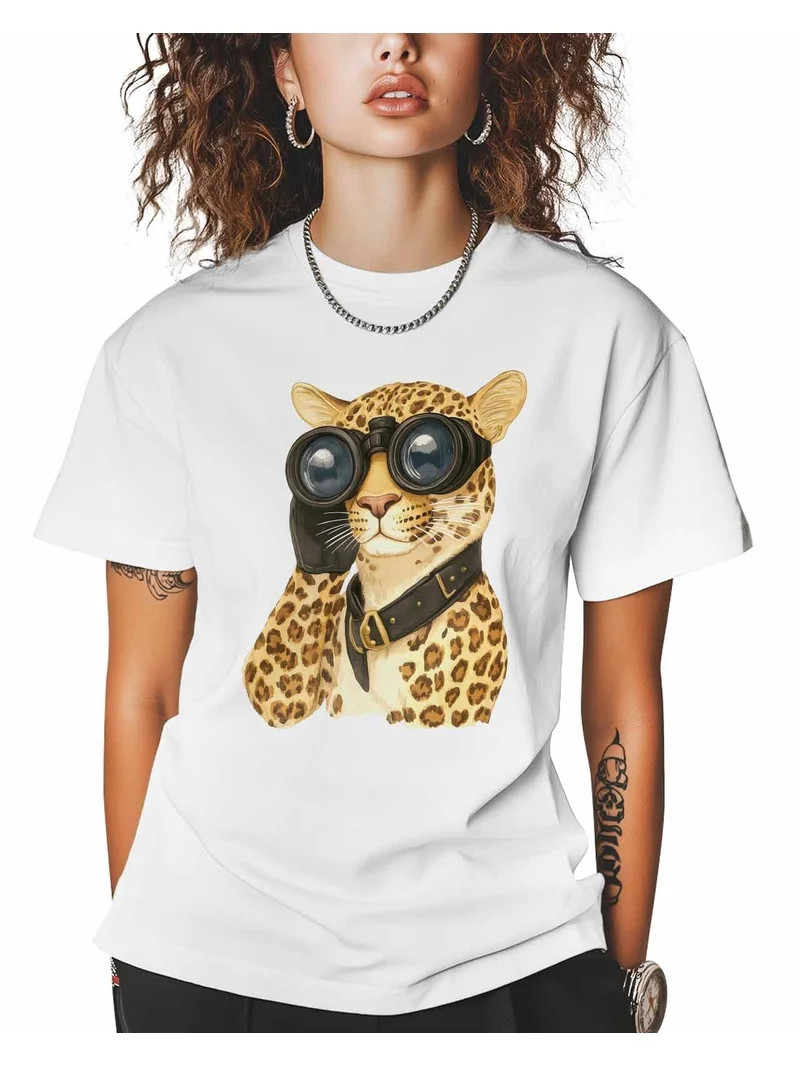 Women's Graphic T-Shirt White M Women's Tops Leopards Telescopes Crew Neck Short Sleeve Shirts fo... | Walmart (US)