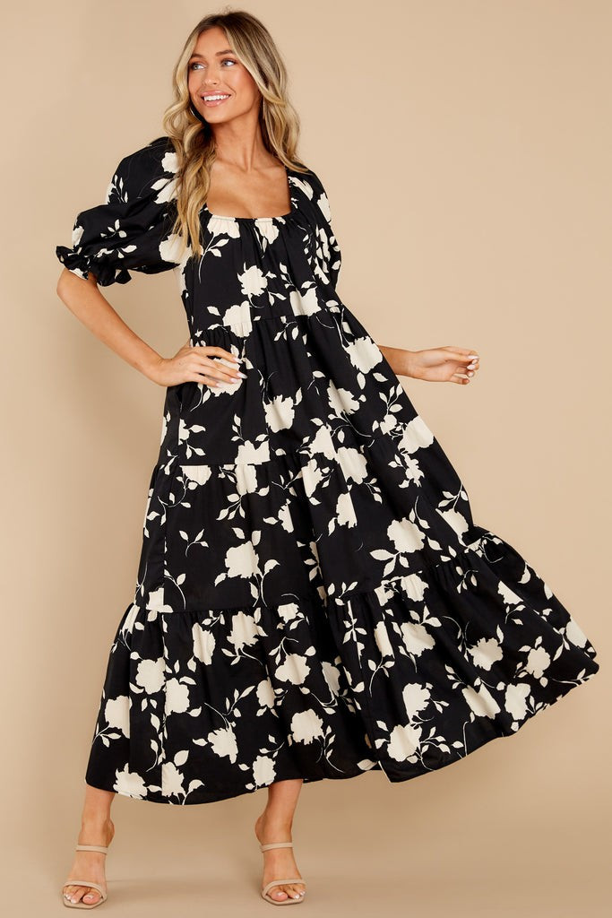 Feel So Enamored Black And White Floral Print Cotton Maxi Dress | Red Dress 