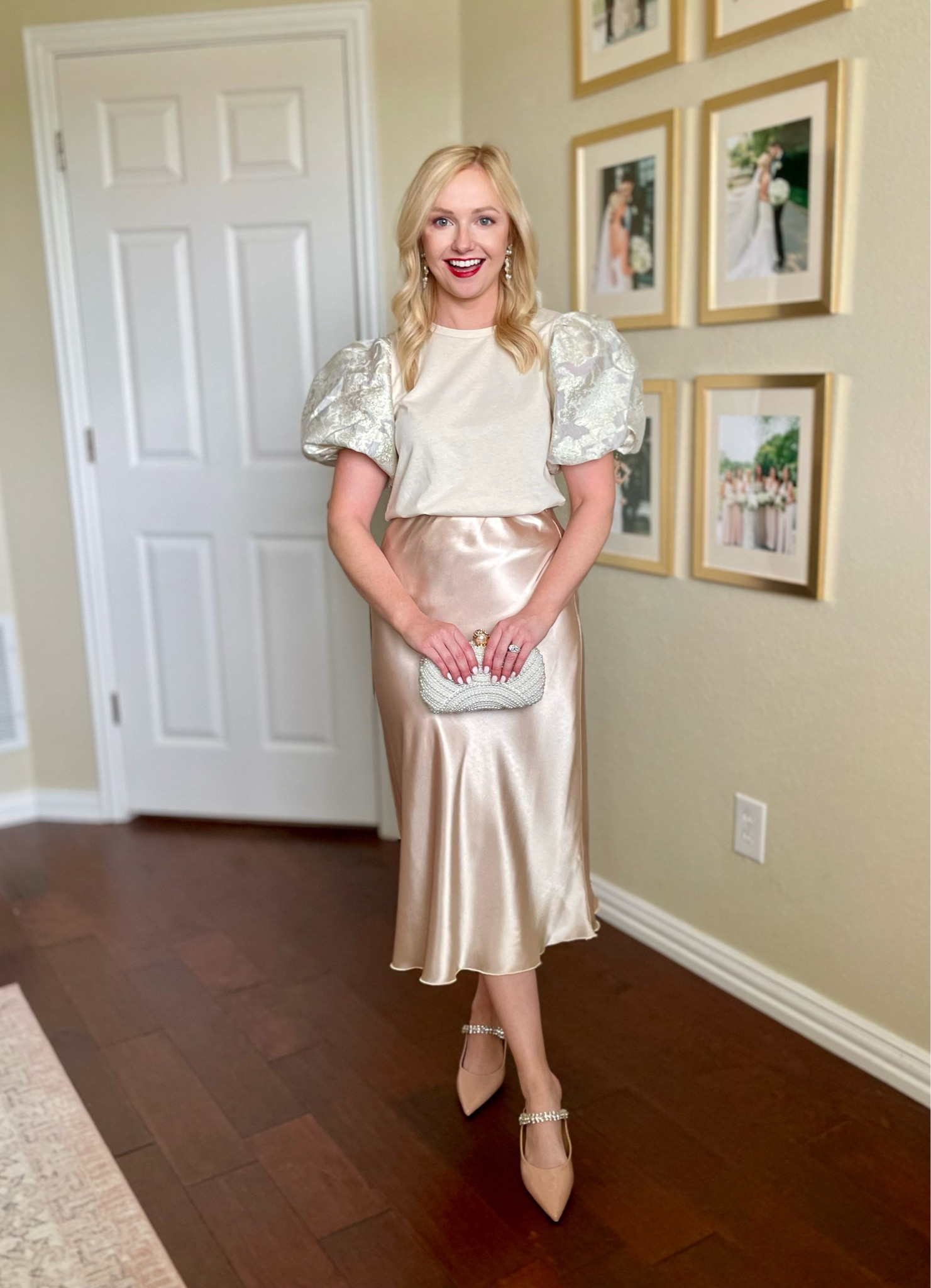 Wearing an XS in both skirt and top | gold skirt, satin skirt, midi skirt, holiday outfit, holiday party outfit, gold top 

#LTKHoliday #LTKSeasonal #LTKstyletip