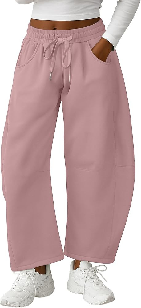 Lepunuo Barrel Sweatpants Women Casual Baggy Elastic Waisted Pants Wide Leg Gym Trousers with Poc... | Amazon (US)