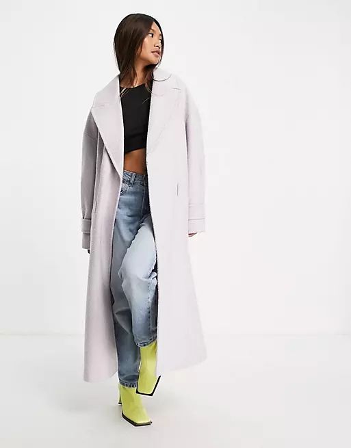 Topshop boucle wrap belted coat in lilac | ASOS (Global)