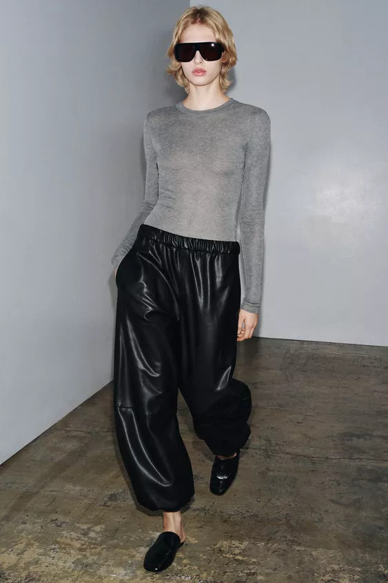 ZW COLLECTION FAUX LEATHER BALLOON PANTS | Zara US
