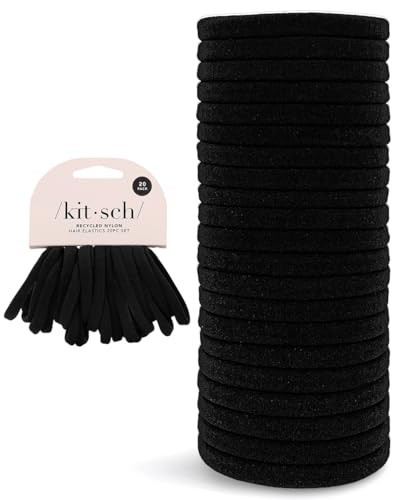 Kitsch Black Hair Ties No Damage - Strong, Stretchy Hair Bands | Soft Nylon Ponytail Holders, Snag-Free Rubber Bands, Perfect for Updos & Braids | Ideal Gifts for Women - Black, 20pcs | Amazon (US)