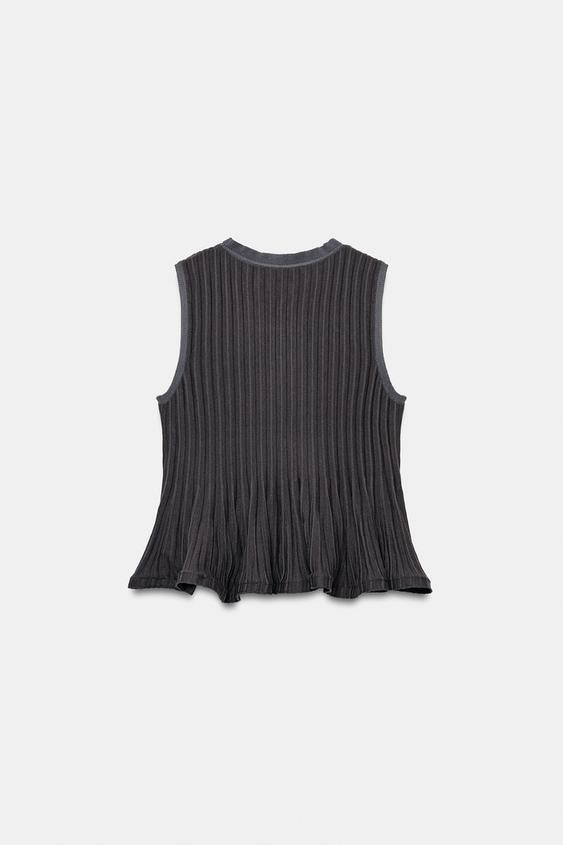 Zara - Rib Knit Peplum Top - Ecru - M - Woman | Zara US