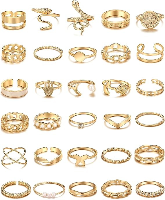 30 Pcs Vintage Gold Knuckle Rings Set, Boho Butterfly Snake Stackable Finger Rings for Women Girl... | Amazon (US)