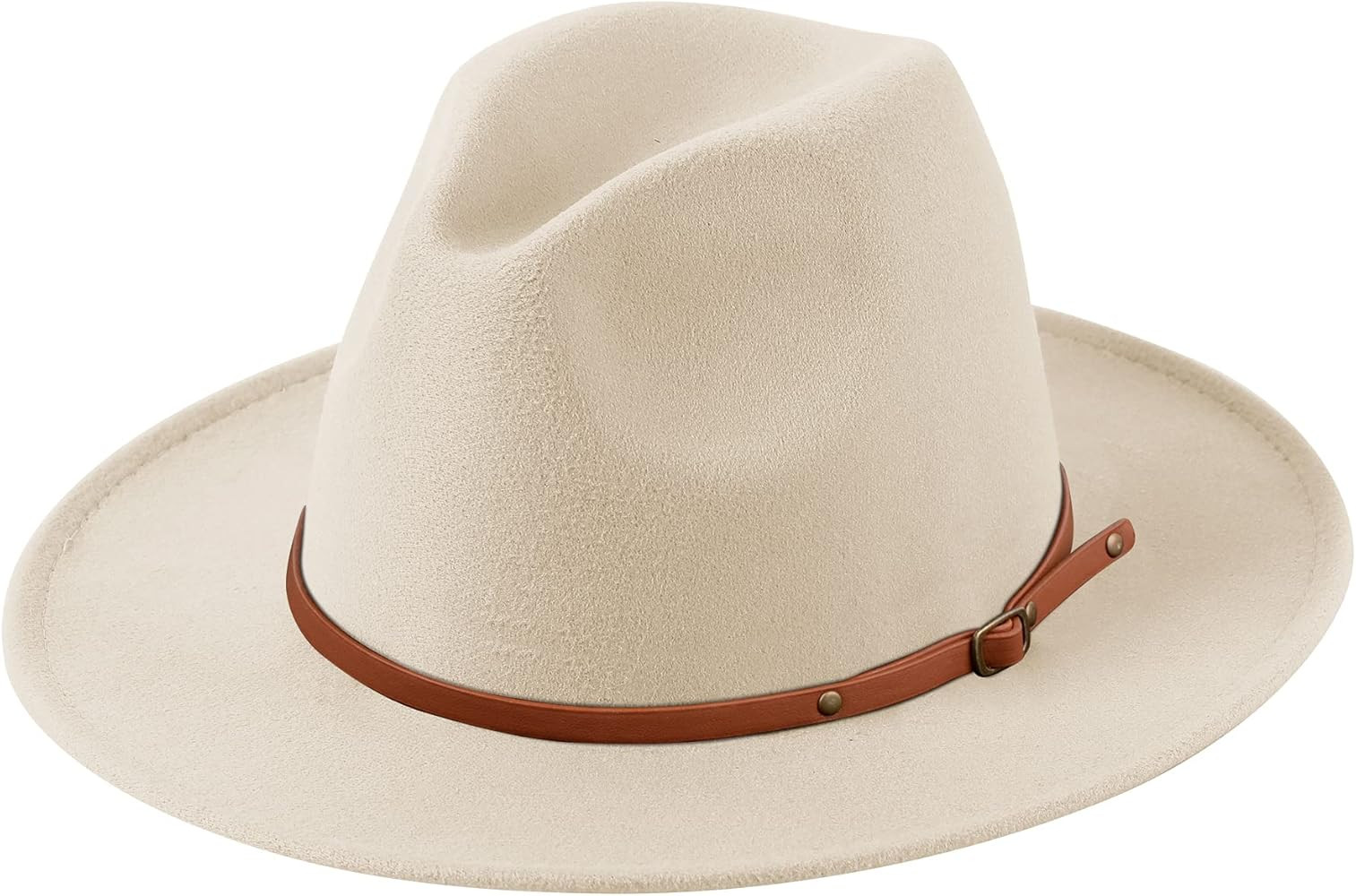 Lanzom Womens Classic Wide Brim Floppy Panama Hat Belt Buckle Wool Fedora Hat | Amazon (US)