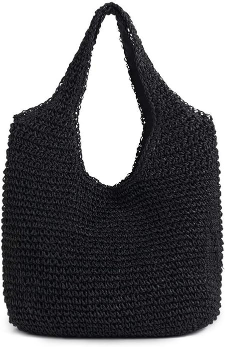 QTKJ Hand-woven Soft Large Straw Shoulder Bag Boho Straw Handle Tote Retro Summer Beach Bag Ratta... | Amazon (US)