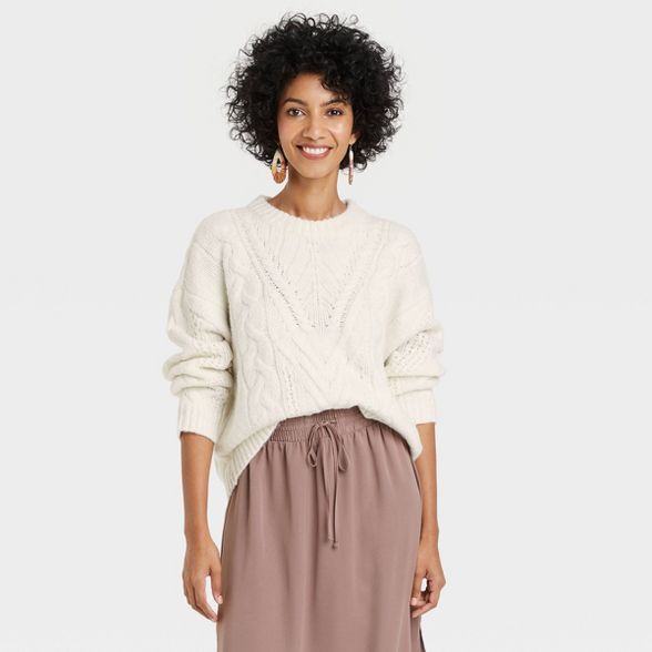 Women's Crewneck Cable Stitch Pullover Sweater - A New Day™ | Target