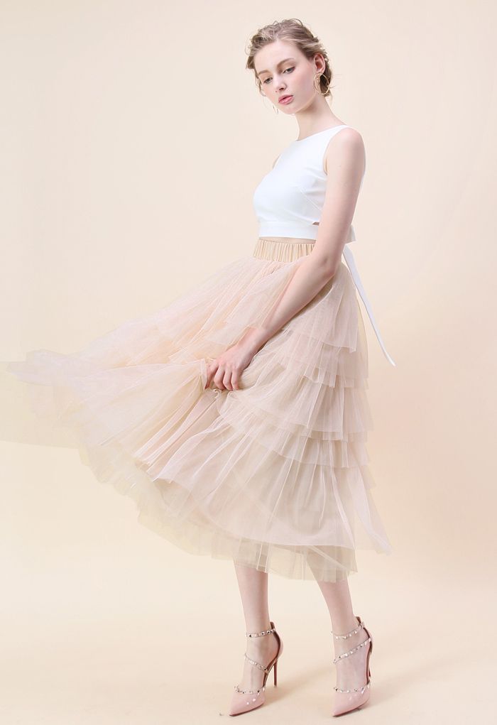 Love Me More Layered Tulle Skirt in Nude Pink | Chicwish