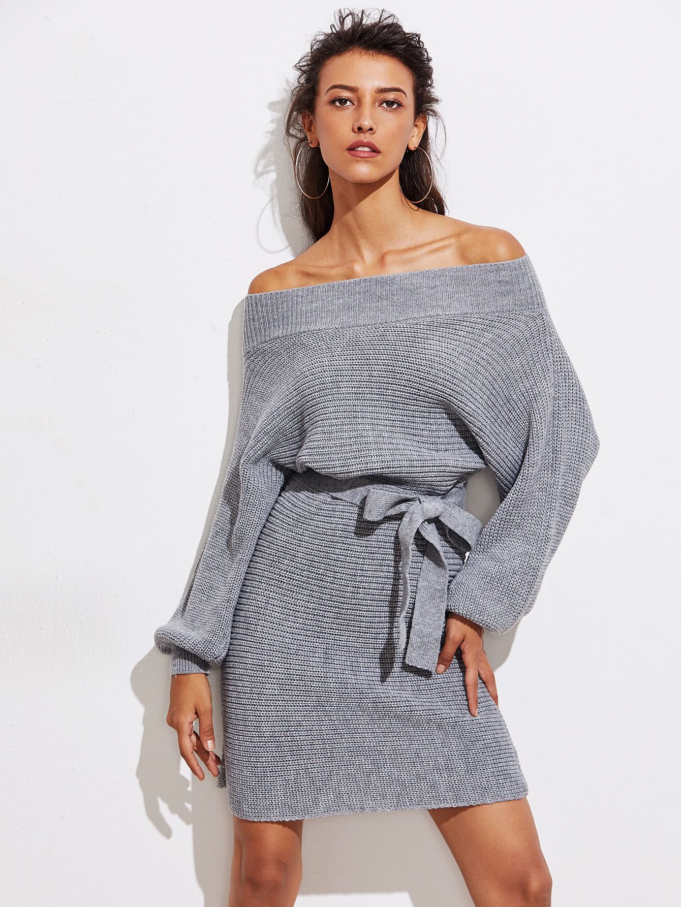 Batwing Sleeve Self Tie Knit Dress | SHEIN