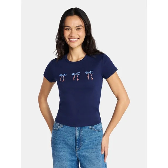 Social Edition Women's Americana Flag and Bows Graphic Tee, Sizes XXS-XXL | Walmart (US)