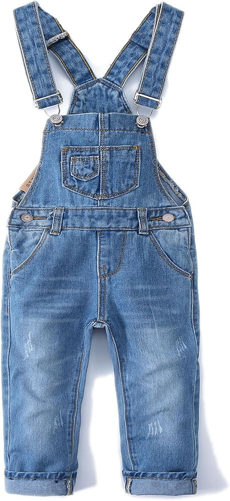 KIDSCOOL SPACE Little Girl Boy Jean Overalls,Toddler Ripped Denim Overall Pants | Amazon (US)