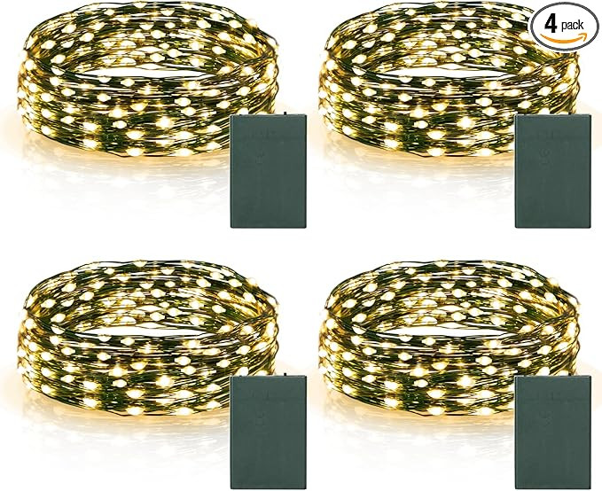 4 Pack Timer Christmas Fairy Lights Battery Operated, 16.4FT 50 LED Dark Green Wire Twinkle Light... | Amazon (US)
