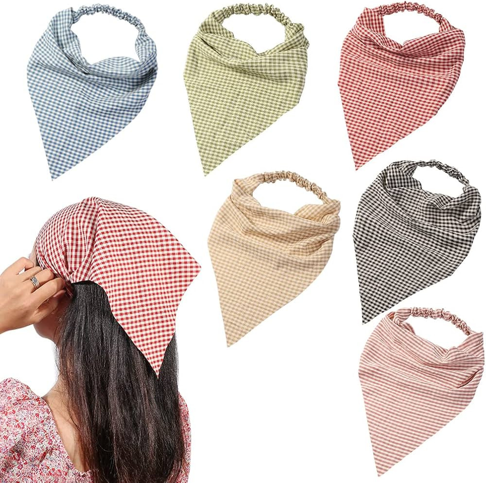 6 Pack Hair Scarf Headband for Women - Elastic Hair Kerchief Large Boho Triangle Bandana Head Sca... | Amazon (US)