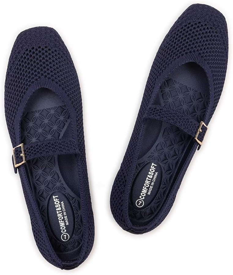 Frank Mully Womens Casual Flat Shoes Square Toe Shoes Knitted Mesh Flat Comfort Work Flat Shoes f... | Amazon (US)