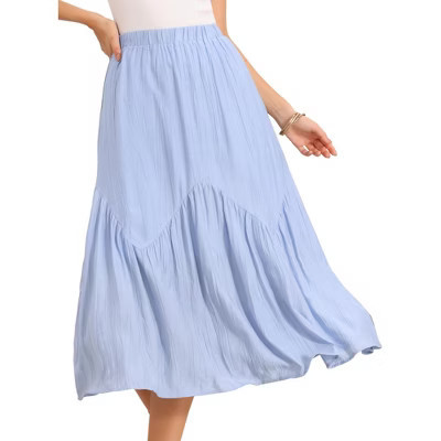 INSPIRE CHIC Women's Pleated Boho Flowy High Elastic Waist Summer Tiered A-Line Maxi Skirt X-Small Light Blue | Target
