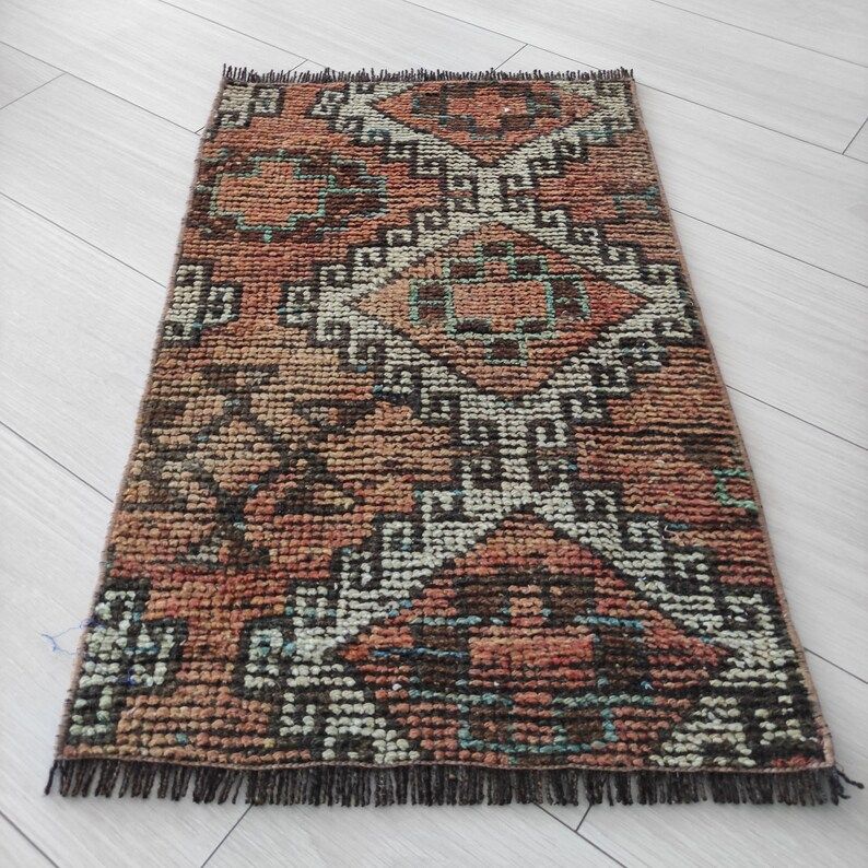 2x3 Rust , colorful mini rug , 1.61'' x 2.56'' wool bathroom rug , small rug, oriental rug , hand... | Etsy (US)