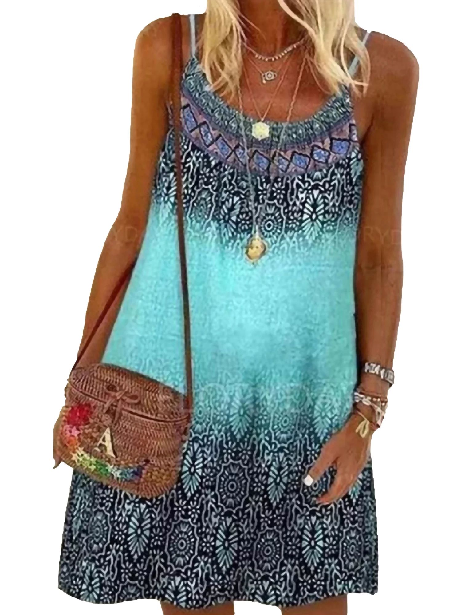 Colisha Boho Floral Print Dress For Women Summer Sleeveless Casual Swing T-Shirt Dress Loose Dres... | Walmart (US)