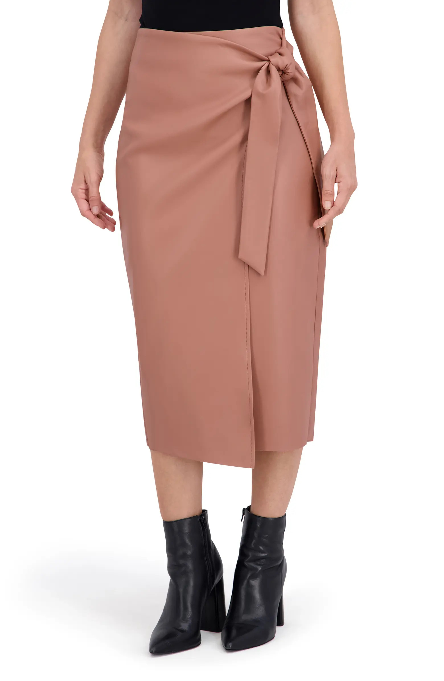 Ookie & Lala Supersoft Faux Leather Side Tie Midi Skirt | Nordstromrack | Nordstrom Rack