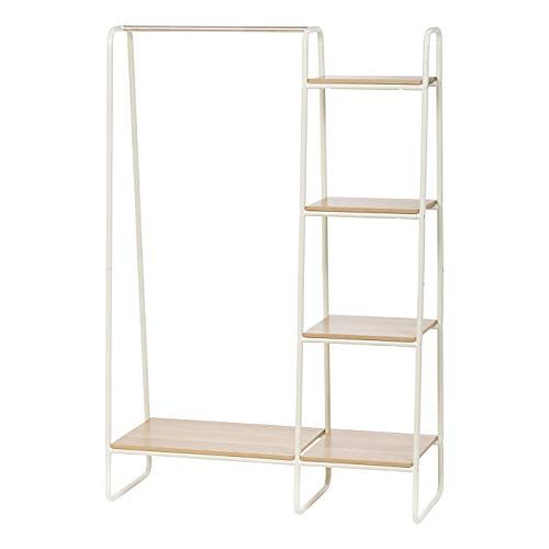 IRIS USA Metal Garment Rack with Wood Shelves, White and Light Brown PI-B3 | Amazon (US)