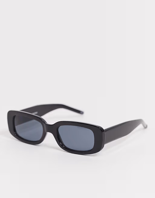 ASOS DESIGN frame mid rectangle sunglasses in black with black lens - BLACK | ASOS (Global)