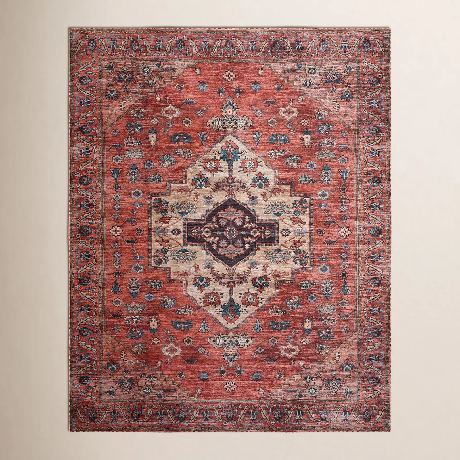 Lisle Machine Washable Persian Rust Multicolor Area Rug | Birch Lane