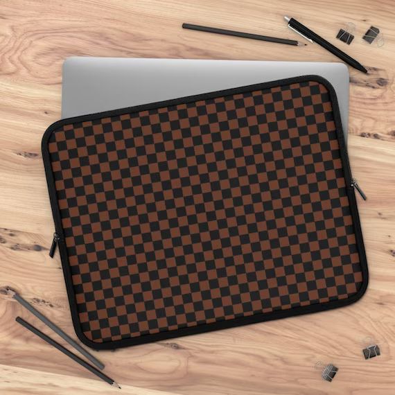 Black Brown Checkered Laptop Sleeve Brown Plaid Checker | Etsy | Etsy (US)