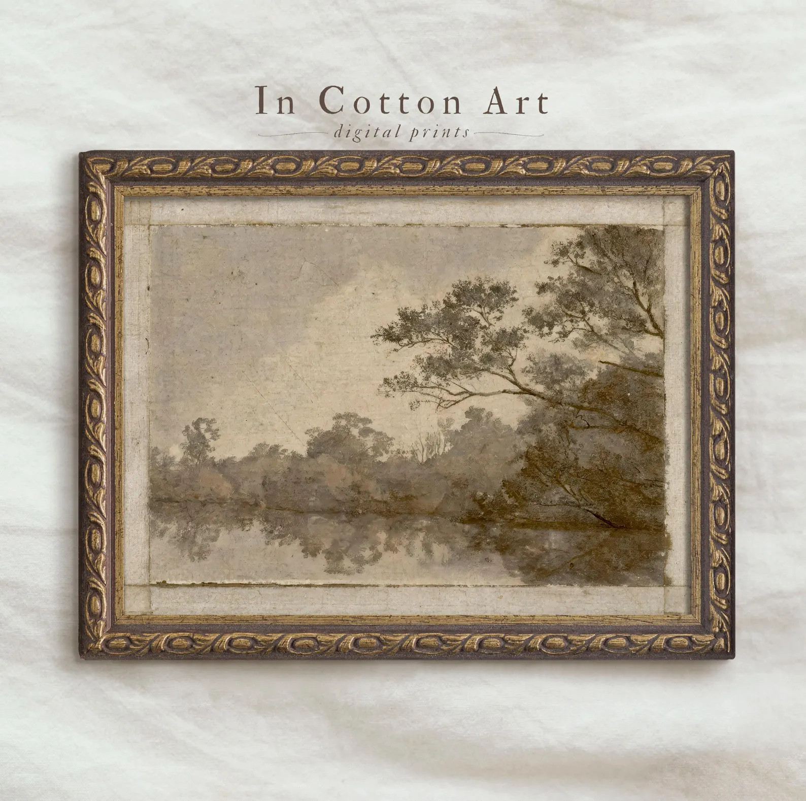 Antique Landscape Wall Art PRINTABLE, Vintage Tree Forest River Scene, Neutral Toned Rustic Natur... | Etsy (US)