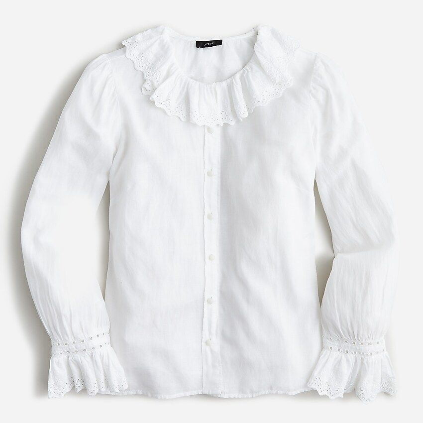 Embroidered ruffle-collar top with eyelet | J.Crew US