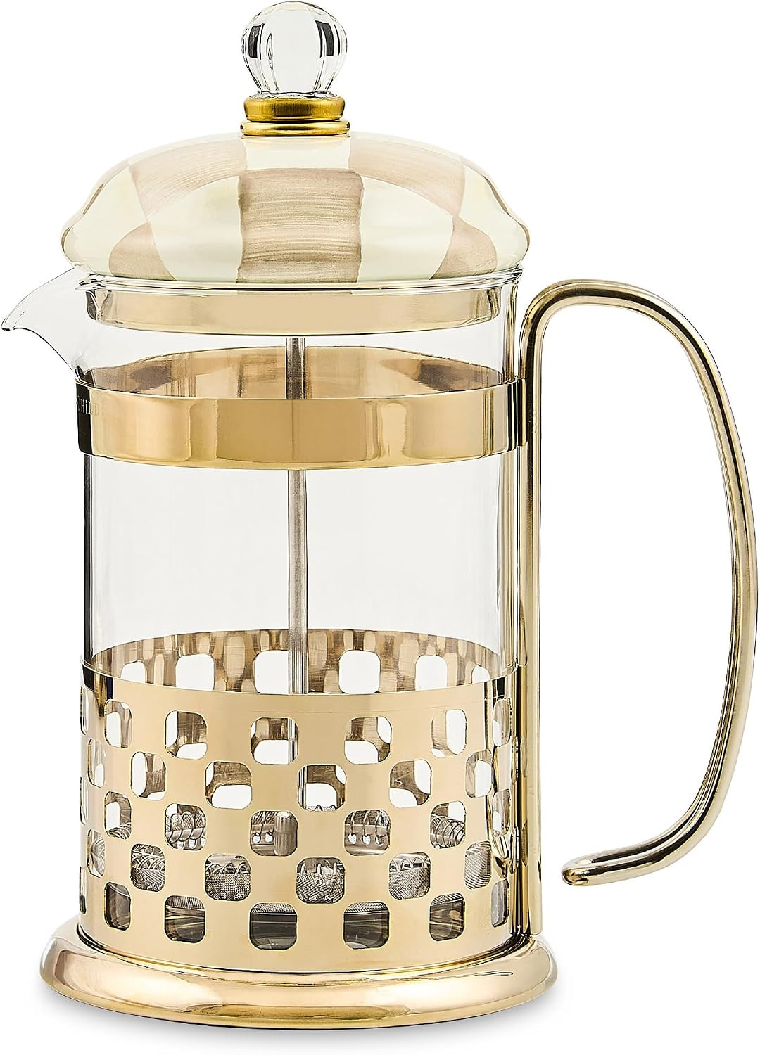 MACKENZIE-CHILDS Coffee French Press, Brown-and-White Mocha Check | Amazon (US)