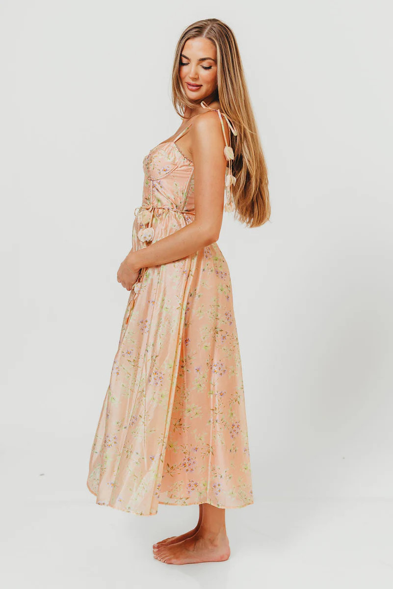Halcyon Midi Dress in Peach Floral | Worth Collective