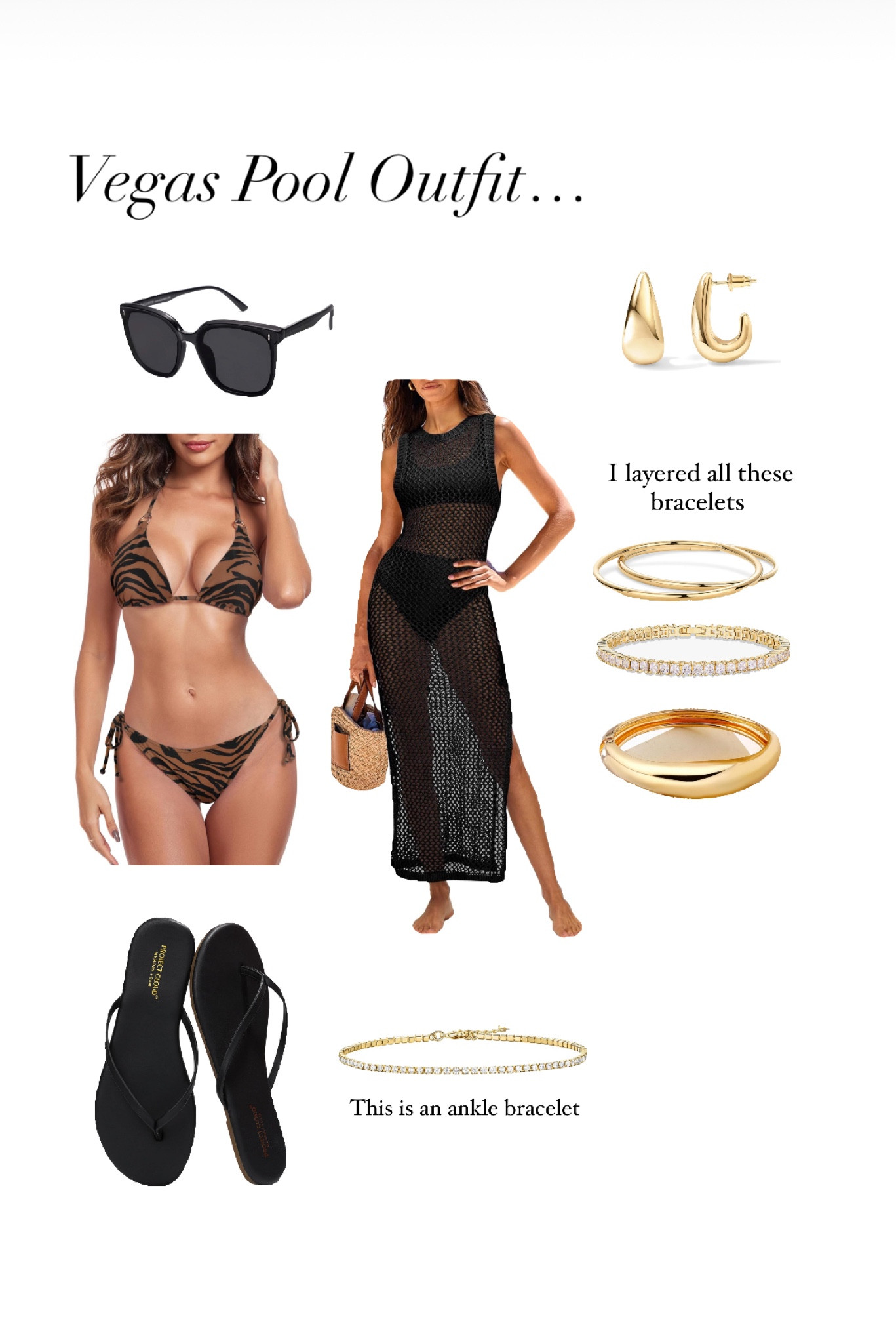 Vegas outfits just have a little more glitz, even at the pool. What I wore to a Vegas Pool day. I added jewelry for more fun and loved this bikini - cute print and wore well. Paired it with a knit coverup, open back, and flat sandals  

#LTKSeasonal #LTKSwim #LTKStyleTip