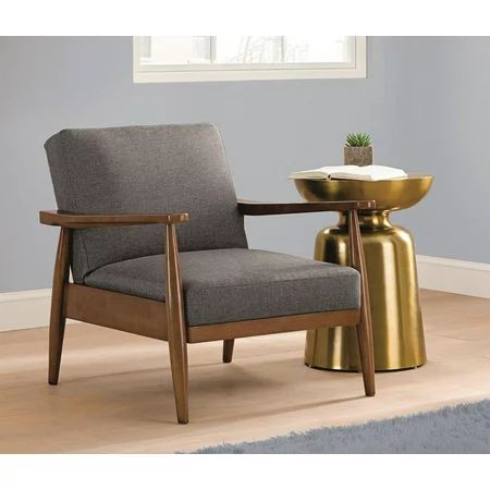 Better Homes & Gardens Flynn Mid-Century Chair Wood with Linen Upholstery | Walmart (US)